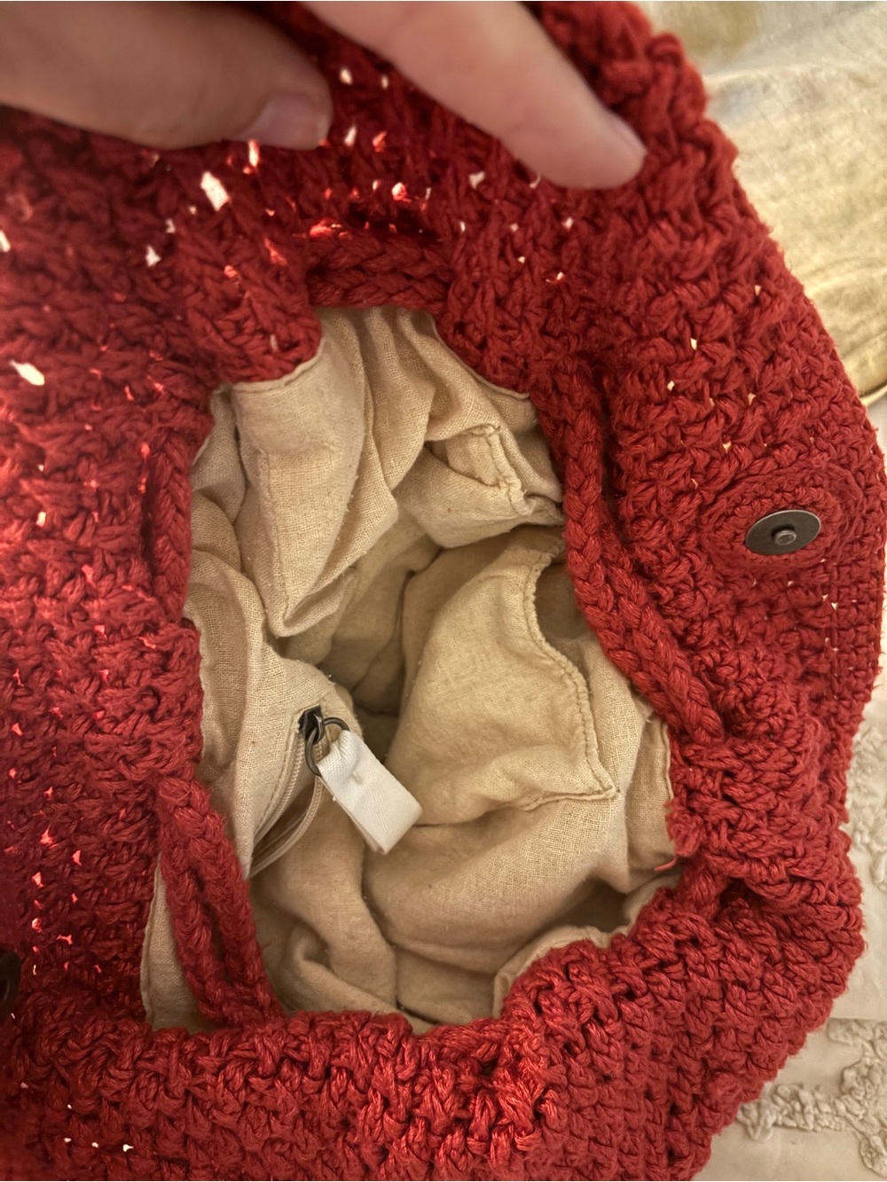 Boho Bag VTG Y2K Handmade Crochet Red Colorblock Shoulder Crossbody Happy & Free - Picture 7 of 7